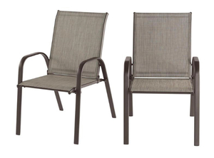HAMPTON BAY Dark Taupe Steel Sling Outdoor Patio Dining Chair in Riverbed Taupe Tan (2-Pack)