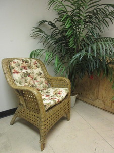 lot 309 image: PIER 1 IMPORTS RATTAN CHAIR, FAUX PLANT