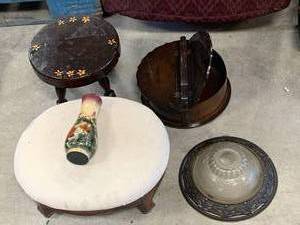 lot 41 image: Vintage Antiques Foot Stools, Cover, Vase