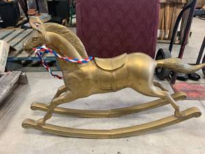 lot 76 image: Heavy (over 25lbs) Antique Brass Rocking Horse