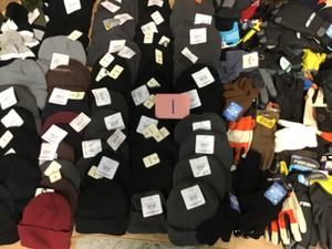 Large lot of winter hats, gloves various sizes not used see pictures