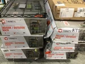 Pallet with indooroutdoor racks open boxes