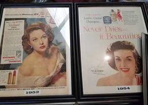 lot 47 image: Six Framed Collectible Advertising Models including Elizabeth Taylor