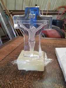lot 149 image: New in the Box Crystal Crucifix with Lighted Stand