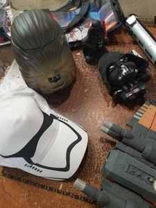 lot 194 image: Star Wars Lot with 11 Items including a 16 inch Orange and Black Ship and More