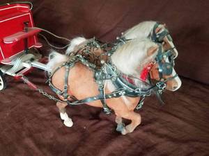 lot 201 image: Hand Made Anheuser Busch Horse Drawn Wagon with Two Horses