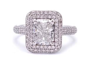 2.84 Carat Radiant Cut Diamond Double Halo Ring in 14k White Gold $17,250 Retail