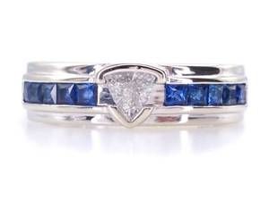 Gents .40 Carat Trillion Cut Diamond and 1.09 Carats Fine Blue Sapphire Estate Ring in 14k Gold $5550