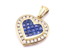 Gorgeous Natural Sapphire and Diamond Heart Estate Pendant in 18k Yellow Gold $4750