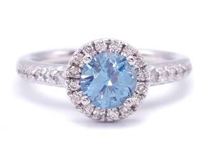 Brand New Aqua and Diamond Halo Ring in 14k White Gold $2775
