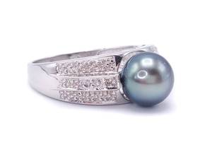 Colorful Tahitian Pearl and Diamond Estate Ring in 14k White Gold $3125