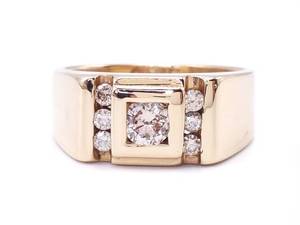 Gents 1 Carat Diamond Estate Ring in Heavy Solid Yellow Gold $4150 Retail