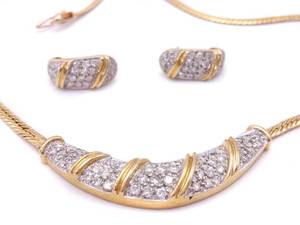 Fancy Diamond and 14k Yellow Gold Necklace and Earrings Estate Set $5125
