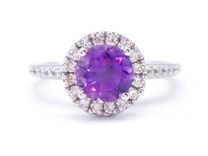 Stunning Amethyst and Diamond Halo Ring in 14k White Gold $2750