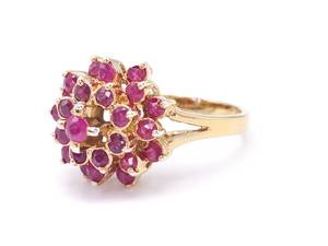 Pretty Natural Ruby Cluster Estate Ring in 14k Yellow Gold $2250
