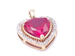 Breathtaking Ruby and Diamond Heart Shaped Estate Pendant in Two-Tone Solid Gold
