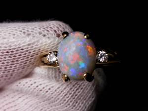 Impressive Fiery Opal and Diamond Estate Ring in 14k Yellow Gold