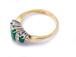 Gorgeous Natural Emerald and Diamond Estate Ring in 14k Yellow Gold $2750