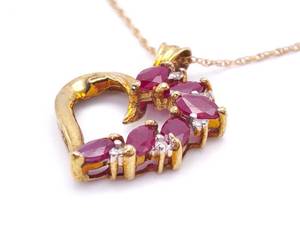 Beautiful Natural Ruby and Diamond Estate Necklace in 14k Yellow Gold