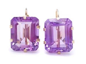 Large Amethyst Estate Earrings in 14k Yellow Gold