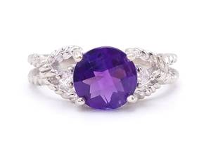 Deep Rich Amethyst Designer Styled Estate Ring in Solid White Gold
