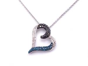 Natural White, Black, and Blue Diamond Heart Shaped Estate Necklace