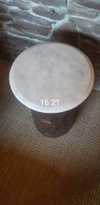 lot 15 image: Marble Top Carved Natural Wood Side Table