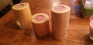 lot 229 image: Three Wood Candle Holders