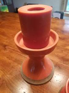 lot 159 image: Pair of Decorative Orange Candles with Stands