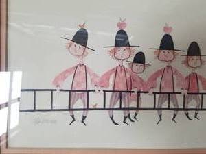 lot 39 image: P. Buckley Moss Cute Fine Art Print- Men with a Ladder