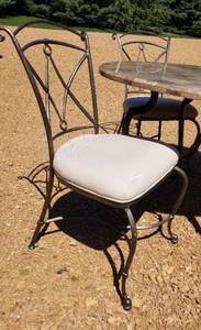 lot 53 image: Mosaic Stone Dining Table with 4 Iron Dining Chairs