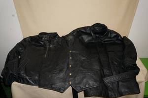 2 Black Leather Jackets, 1 Vest