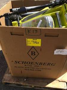 lot 13 image: GAYLORD FULL WITH ASSORTED RYOBI BATTERY OPERATED LAWN MOWERS CUSTOMER RETURNS SEE PICS