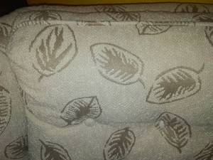 lot 13 image: Cream colored Print side chair excellent, taupe colored leaf print