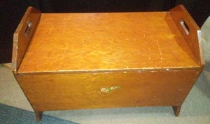 lot 33 image: Vintage Plywood Bench toy box etc