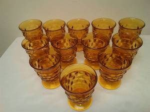 lot 41 image: Vintage Heavy Amber Indiana Glass Whitehall 10oz Juice Glass-SET OF 12