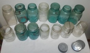 lot 63 image: Vintage Ball Kerr Canning Jars, Blue and Clear, Qt.