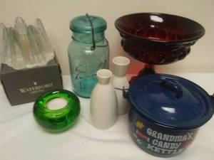 lot 74 image: Colored Glass, Waterford Crystal & more. Ball Ideal Jar.