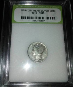 lot 97 image: Mercury Head silver dime authentic, appears to be 1944.