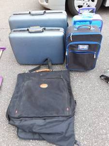 2-American Tourister Suitcases With Wheels, Garment Bag, 2-Rolling Luggage