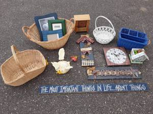 Wicker Baskets, Clock, Americana Art