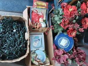 4-Boxes Of Seasonal Christmas, Decor, Lights, Snow Man Dishes
