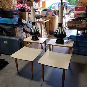 Retro Step End Tables & Pair Of Lamps