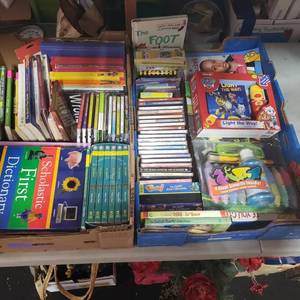 2-Boxes Of Kids Books, Games, Movies, CDs.