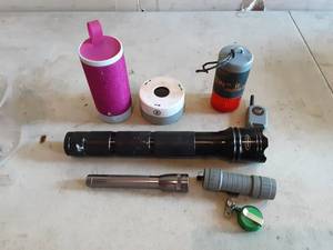 lot 6 image: Flashlight, Blue Tooth Speaker, Beacon Locator Light