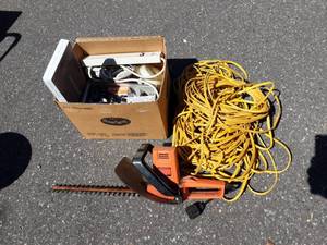 lot 15 image: Extension Cords, Multi Plugs, Hedge Trimmer