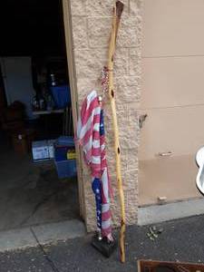 lot 30 image: Diamond Willow Walking Stick, Other Stick, 2-American Flags