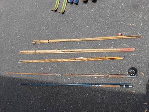 lot 34 image: 3-Cane Poles, 2-Vintage Fly Rods, 1-Other Reel