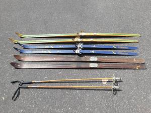lot 40 image: Vintage Skis (3-Pair), 1-Pair Poles