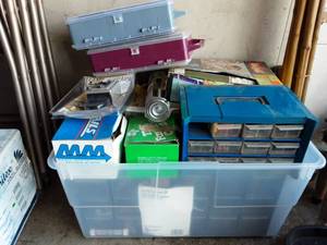 lot 47 image: Tote Full Of Hardware, Hardware Organizers & Misc.
